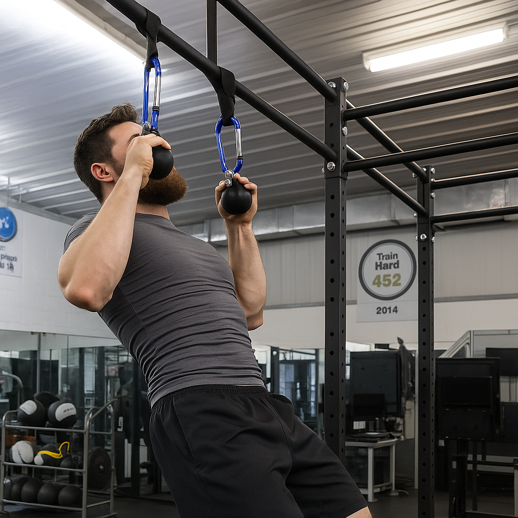 A person doing a grip ball pull up to improve grip strength