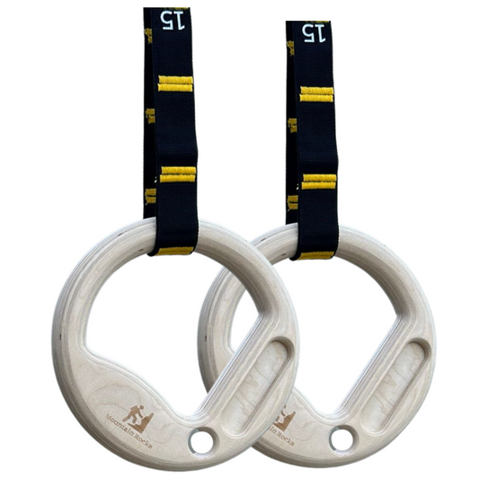 Wood 35mm gymnastic rings with finger training hangboard