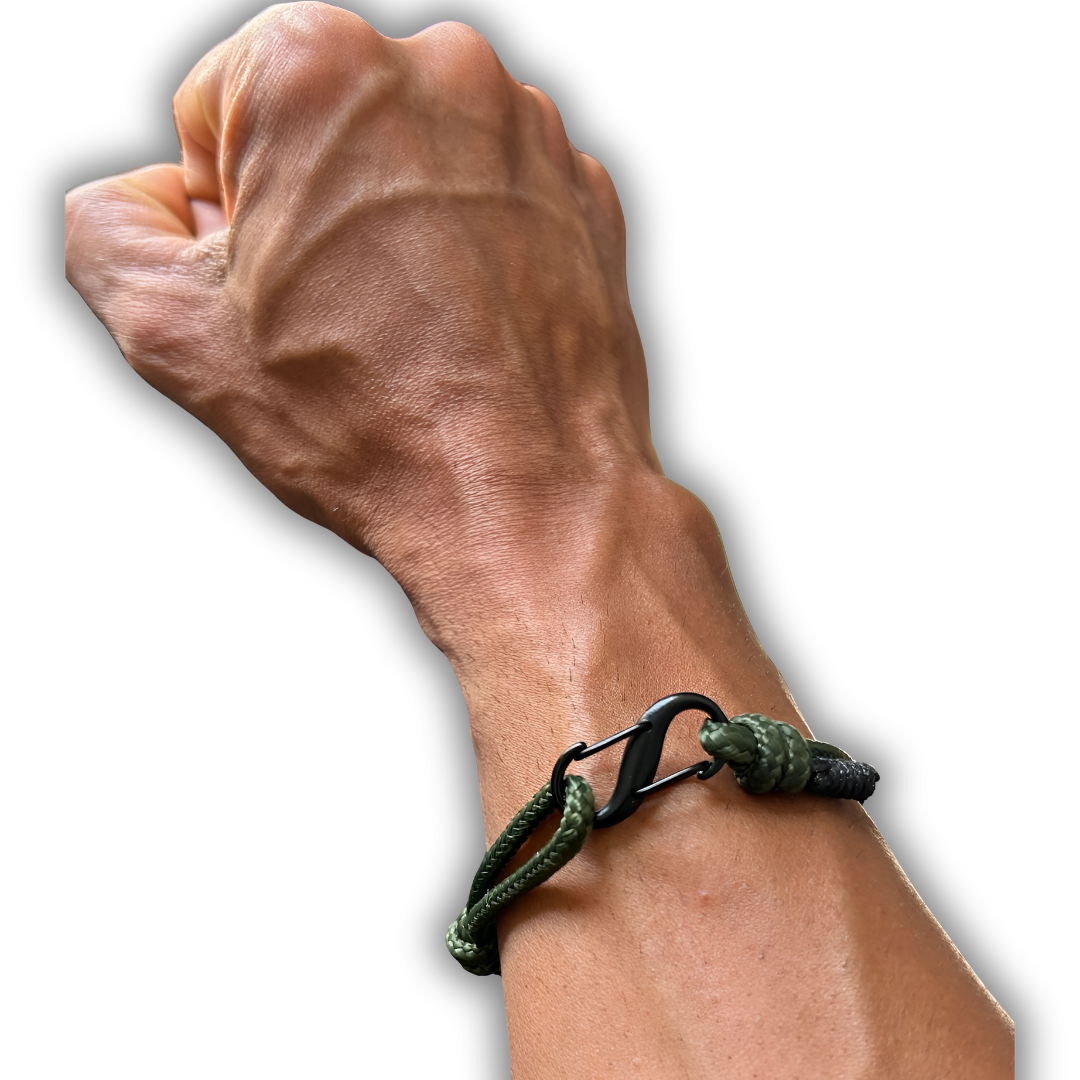 Adjustable Climbers Bracelet, Premium Nylon Paracord with Carabiner Clasp, Army Green
