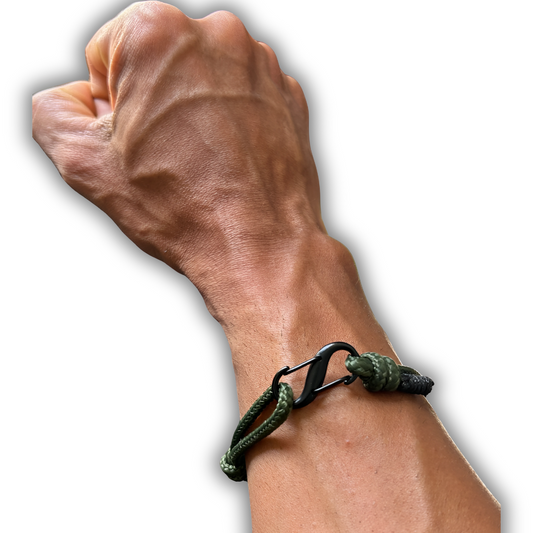 Adjustable Climbers Bracelet, Premium Nylon Paracord with Carabiner Clasp, Army Green