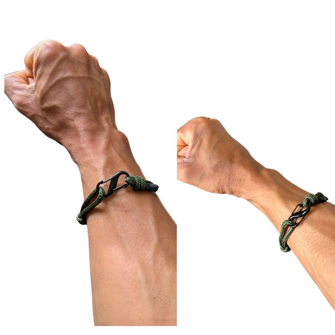 Adjustable Climbers Bracelet, Premium Nylon Paracord with Carabiner Clasp, Army Green