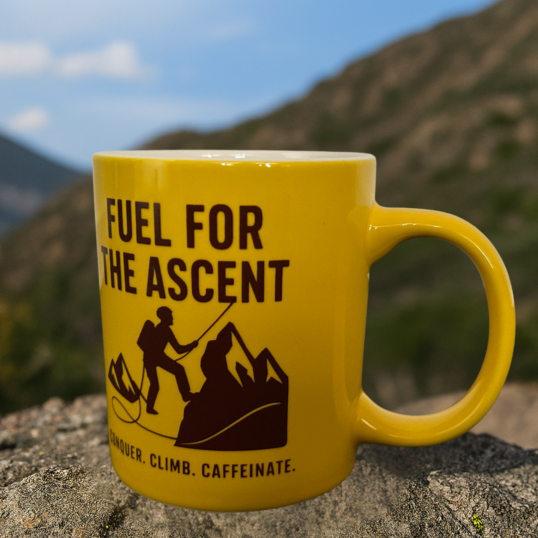 Mountain Rocks Climbing Mug - Fuel for The Ascent Motivational Design – 11oz – Dishwasher & Microwave Safe.
