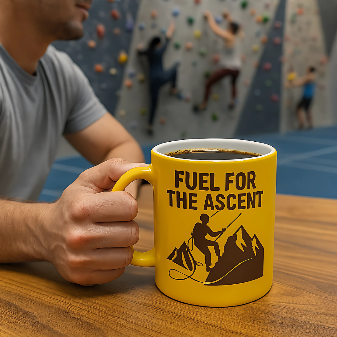 Mountain Rocks Climbing Mug - Fuel for The Ascent Motivational Design – 11oz – Dishwasher & Microwave Safe.