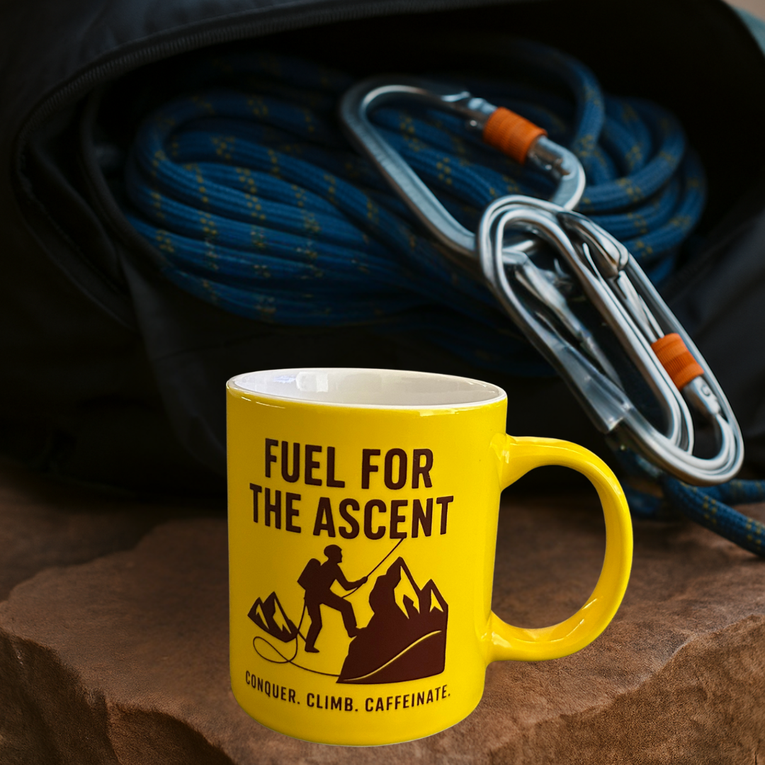 Mountain Rocks Climbing Mug - Fuel for The Ascent Motivational Design – 11oz – Dishwasher & Microwave Safe.