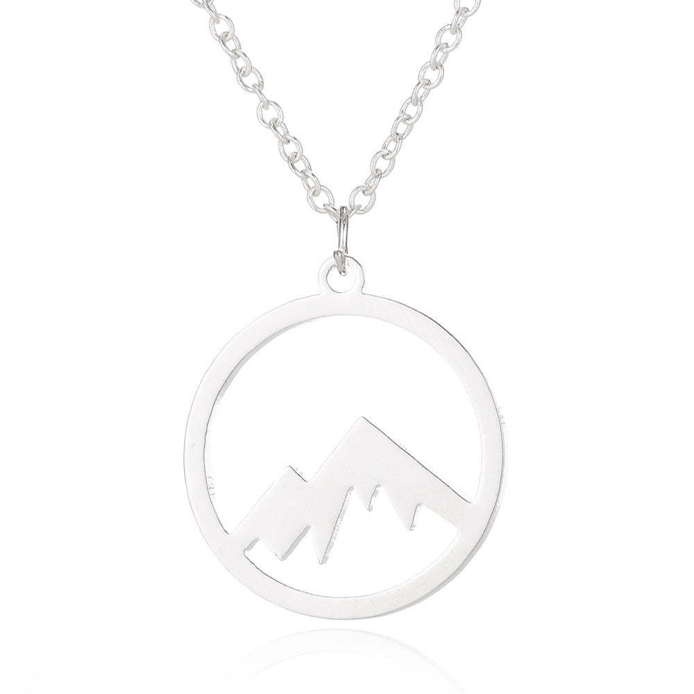 Mountain Pendant Necklace Gold Silver Minimalist Nature Snow Mountain Necklace For Women Men Fashion Adventure Jewelry Gift Silver B