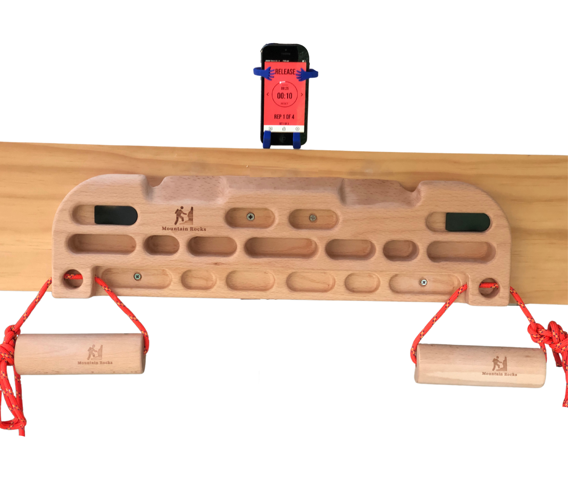 Mountain Rocks Wooden Hangboard Wildwood 2001 with Pull Up Hand Grips