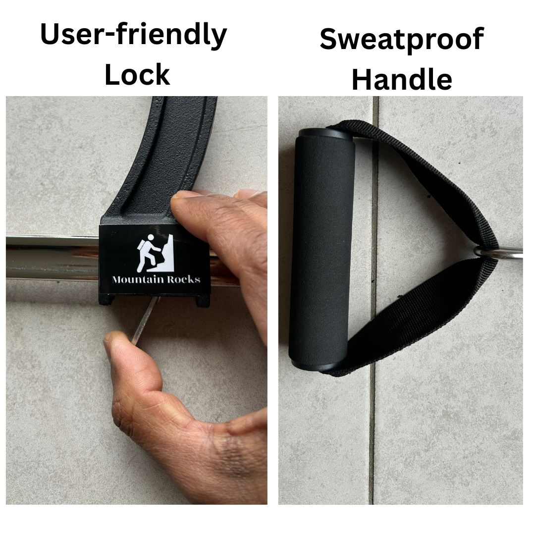 Mountain Rocks Quick Mount Adjustable Doorframe Pull-Up Bar – No Screws Required, Width-Locking Design,