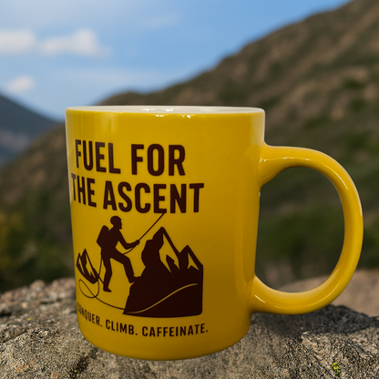 Mountain Rocks Climbing Mug - Fuel for The Ascent Motivational Design – 11oz – Dishwasher & Microwave Safe.