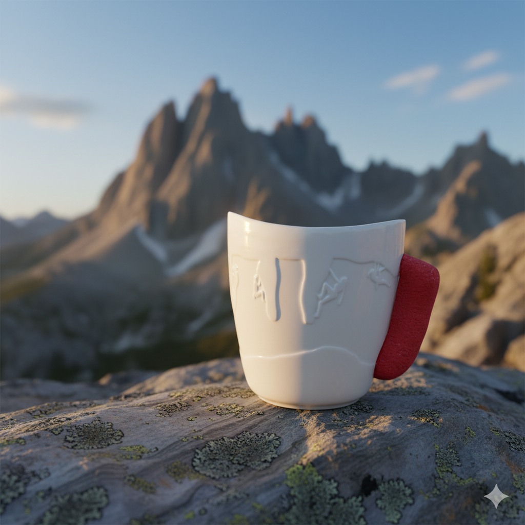 Rock Climbing Mug with red handle