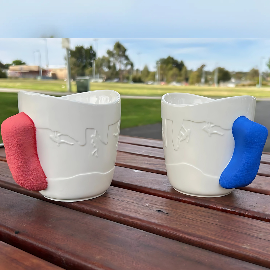 Two Pack Rock Climbing Mug | Climbing Coffee Mug | Mug with Rock Climbing Grip (Blue and Red)