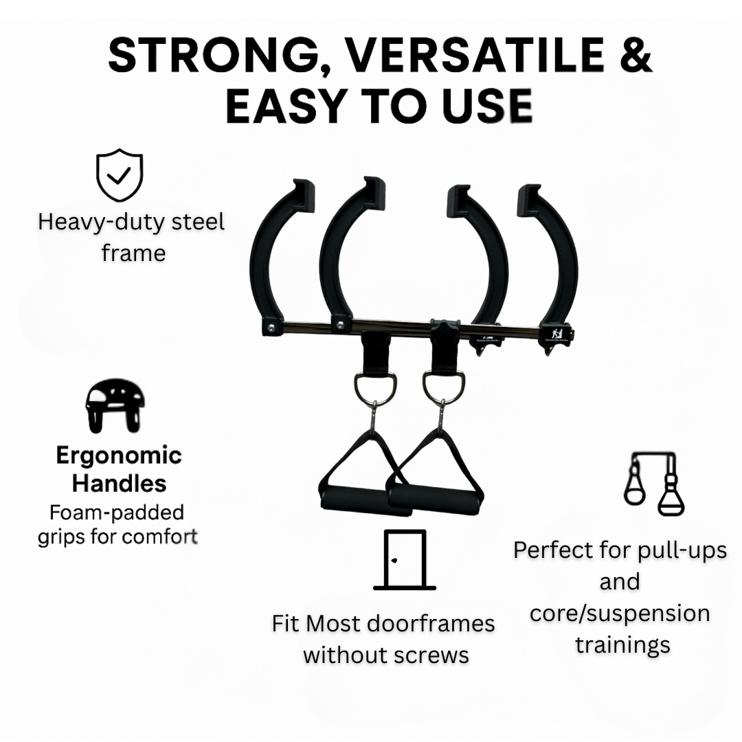 Mountain Rocks Quick Mount Adjustable Doorframe Pull-Up Bar – No Screws Required, Width-Locking Design,