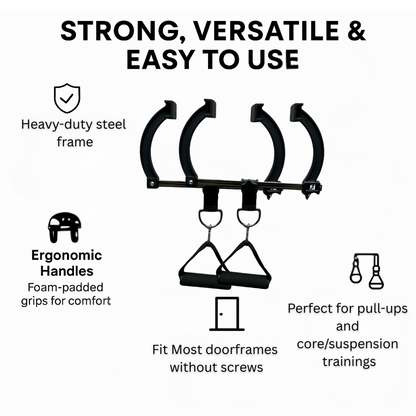 Mountain Rocks Quick Mount Adjustable Doorframe Pull-Up Bar – No Screws Required, Width-Locking Design,