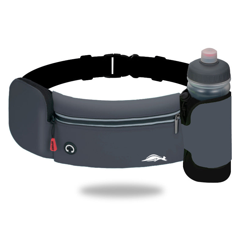 Waist Bag Sports Climbing Hiking Racing Gym Fitness Lightweight Unisex Belt Water Bottle Waist Pack Dark Grey With kettle