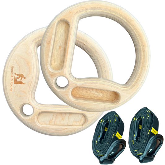 MOUNTAIN ROCKS CALISTHENICS Wood 35mm gymnastic rings with finger training hangboard