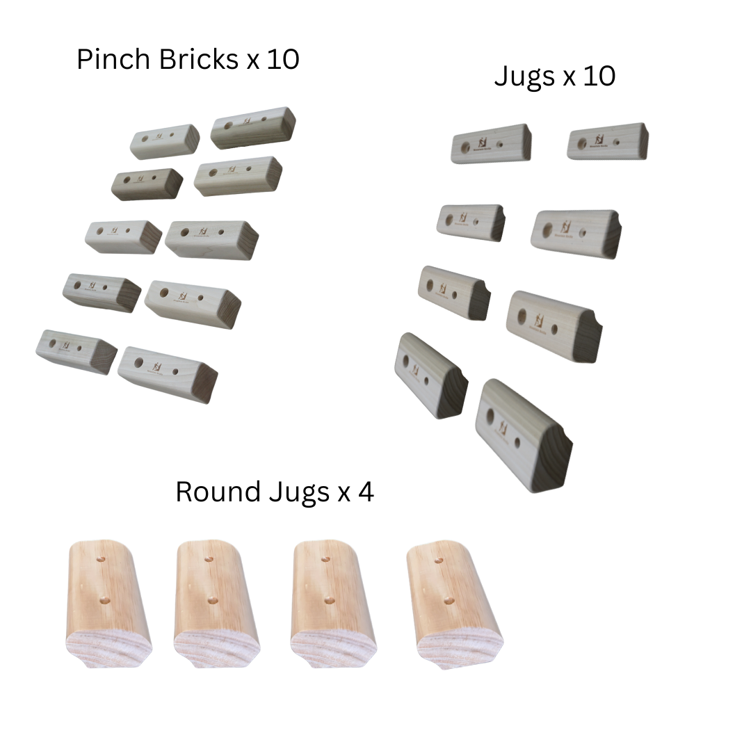 MOUNTAIN ROCKS climbing training equipment 24 Piece Wooden Rock Climbing/ Bouldering  Holds Bundle for climbing and strength training