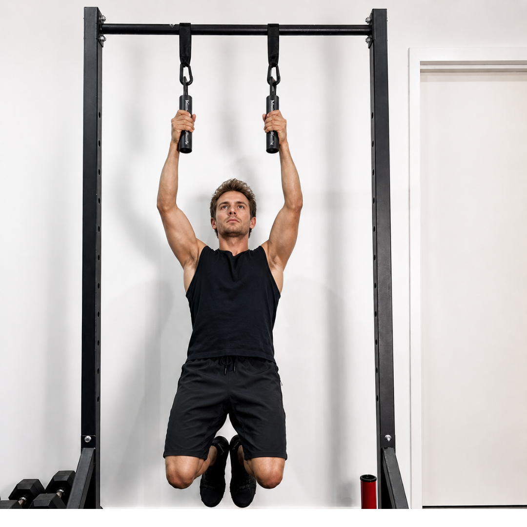 Steel Pull Up Piston Grips with Straps & Carabiners for Grip Strength Training