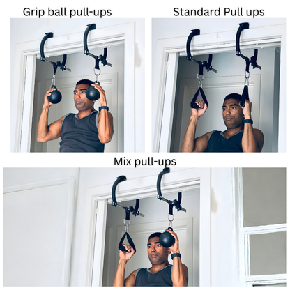 Mountain Rocks Portable Climbing Grip Training Kit – Doorframe Pull-Up Bars + Steel Grip Balls (9 cm)