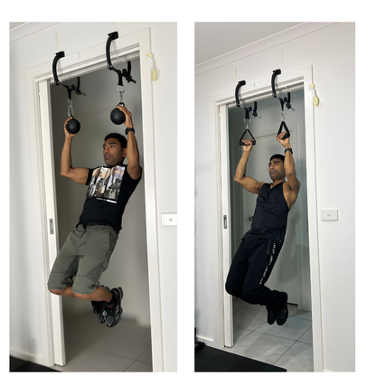 Mountain Rocks Portable Climbing Grip Training Kit – Doorframe Pull-Up Bars + Steel Grip Balls (9 cm)