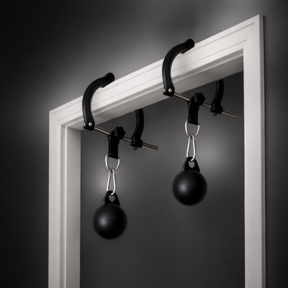 Mountain Rocks Portable Climbing Grip Training Kit – Doorframe Pull-Up Bars + Steel Grip Balls (9 cm)