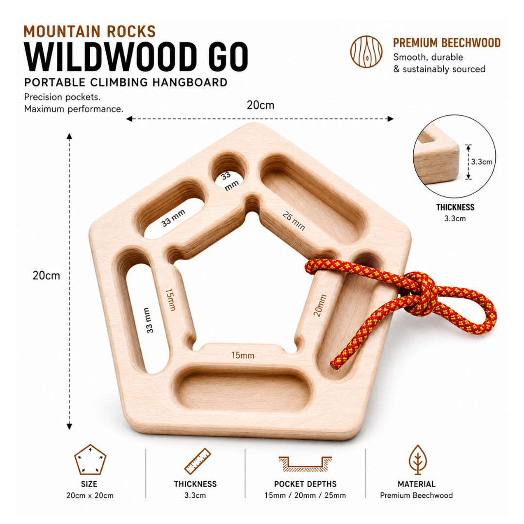 MOUNTAIN ROCKS Climbing training Mountain Rocks Wildwood Go™ Portable Climbing Hangboard Set