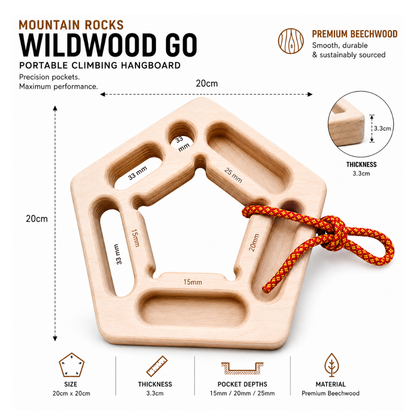 MOUNTAIN ROCKS Climbing training Mountain Rocks Wildwood Go™ Portable Climbing Hangboard Set