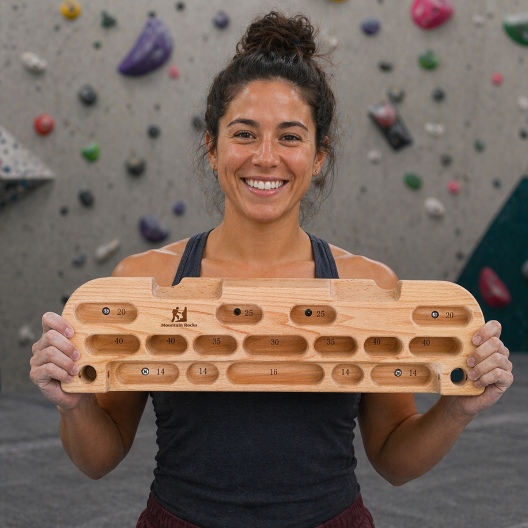 Mountain Rocks Hangboard Wildwood 2001 - Premium Wooden Climbing Training Board with Multi-Grip Options for Finger Strength and Home Workouts
