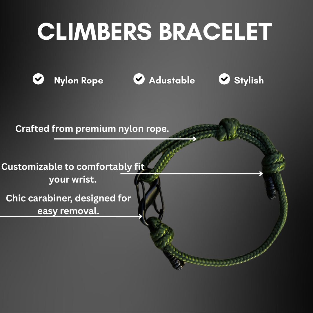 MOUNTAIN ROCKS Nylon Climbing Bracelets Adjustable Climbers Bracelet, Premium Nylon Paracord with Carabiner Clasp, Army Green