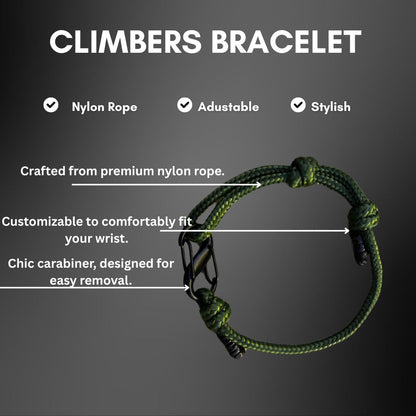 MOUNTAIN ROCKS Nylon Climbing Bracelets Adjustable Climbers Bracelet, Premium Nylon Paracord with Carabiner Clasp, Army Green