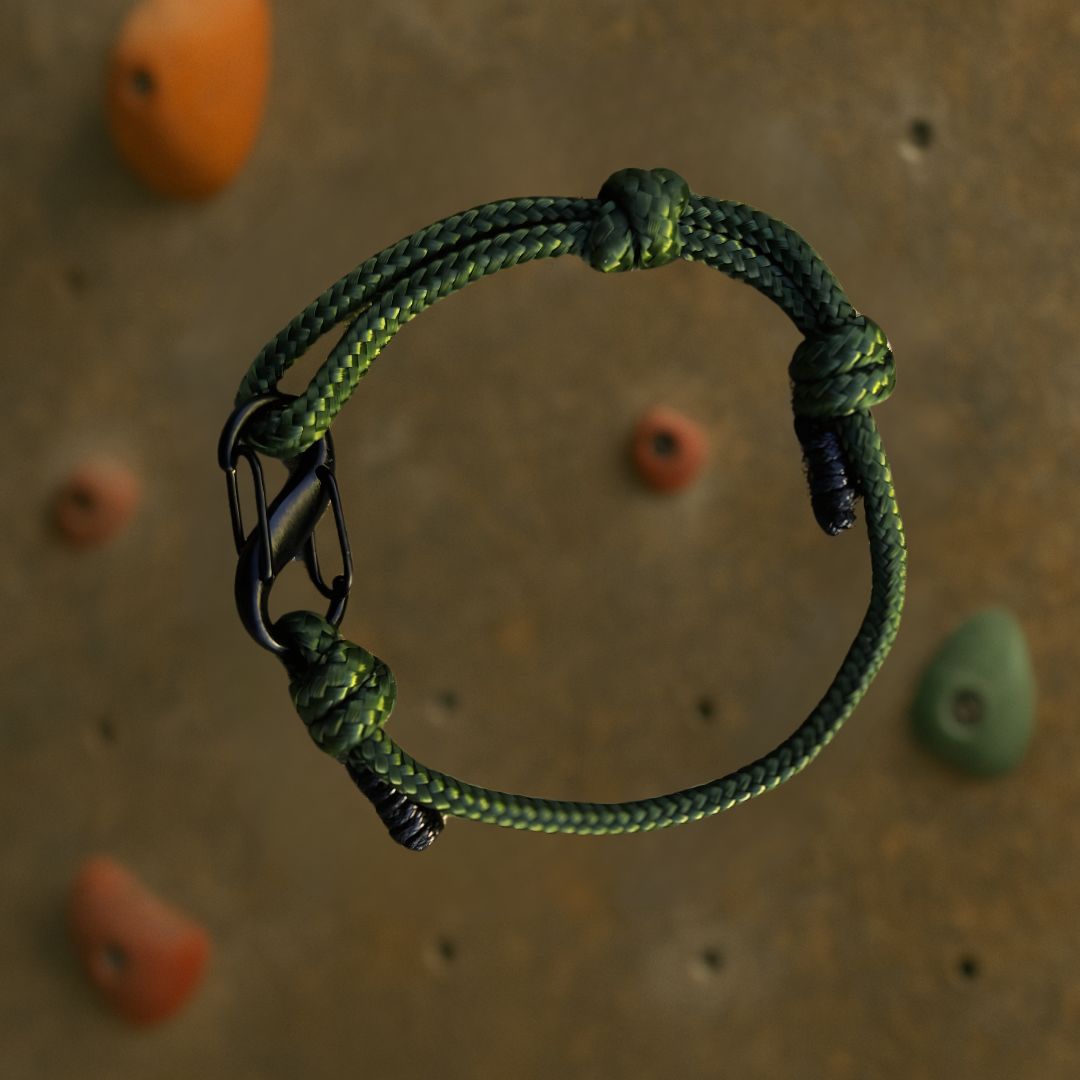 MOUNTAIN ROCKS Nylon Climbing Bracelets Adjustable Climbers Bracelet, Premium Nylon Paracord with Carabiner Clasp, Army Green