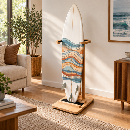 Premium Solid Beechwood Surfboard Rack – Adjustable Freestanding Surfboard Stand