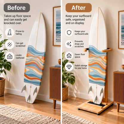 Premium Solid Beechwood Surfboard Rack – Adjustable Freestanding Surfboard Stand
