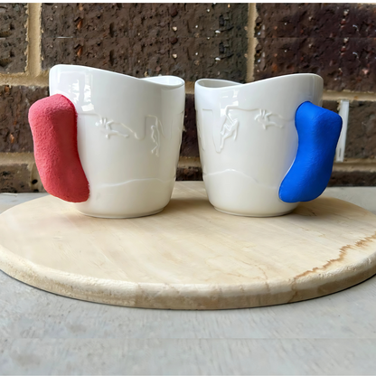 Two Pack Rock Climbing Mug | Climbing Coffee Mug | Mug with Rock Climbing Grip (Blue and Red)