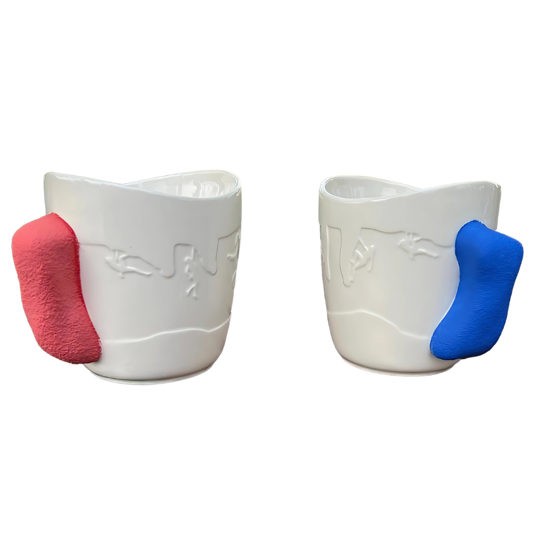 Two Pack Rock Climbing Mug | Climbing Coffee Mug | Mug with Rock Climbing Grip (Blue and Red)