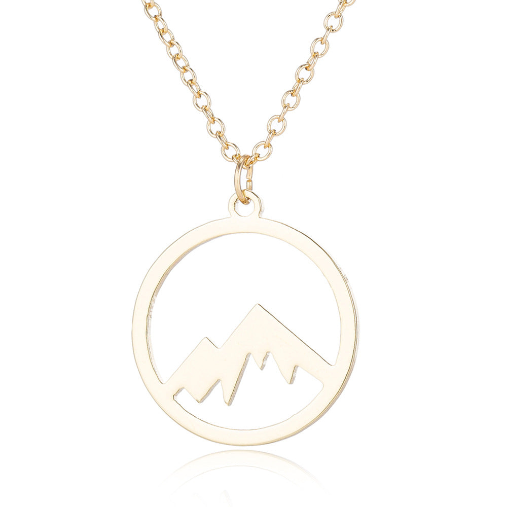 MOUNTAIN ROCKS Climbing Accessories Gold B Mountain Pendant Necklace Gold Silver Minimalist Nature Snow Mountain Necklace For Women Men Fashion Adventure Jewelry Gift