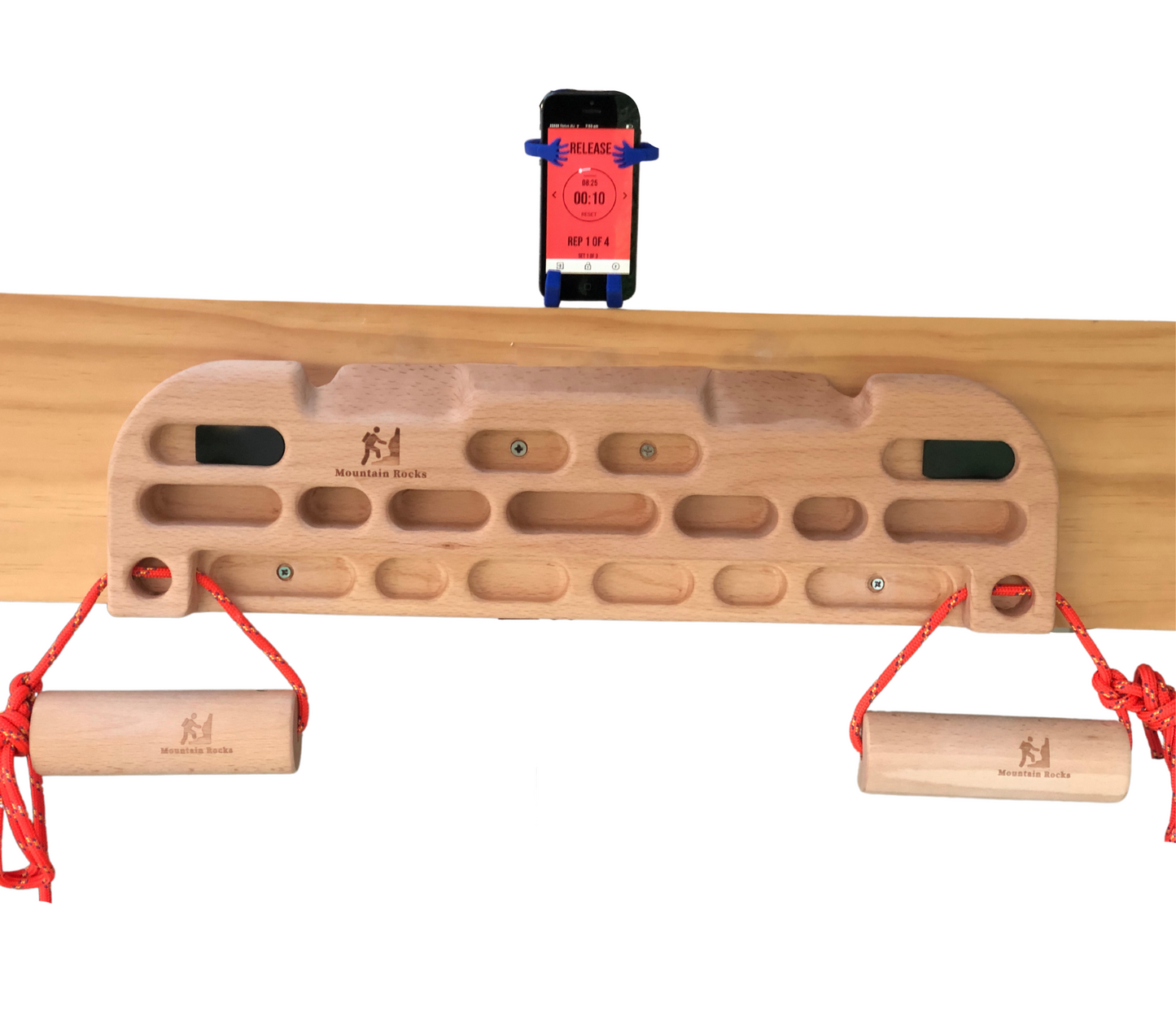 Mountain Rocks Wooden Hangboard Wildwood 2001 with Pull Up Hand Grips